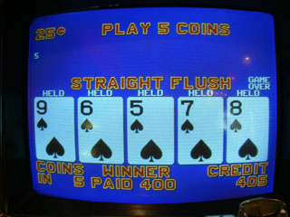 Bob's first Straight Flush of the trip -- dealt on a White Hot Aces machine